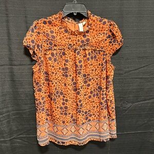 Joie -‎ Orange Poppy Floral Blouse with Gold Thread /Size L / Box 23-10